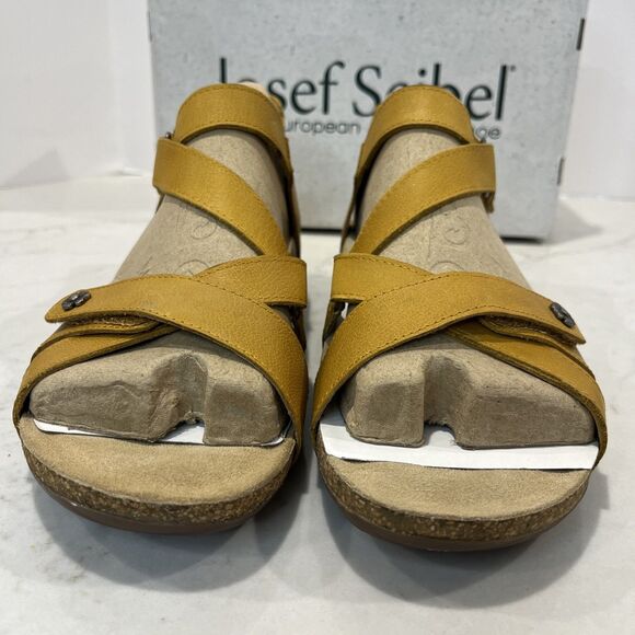 Josef Seibel NEW Comfort Sandals Yellow Leather Wedge Strappy Cork EU 42 US 11 - Picture 7 of 15